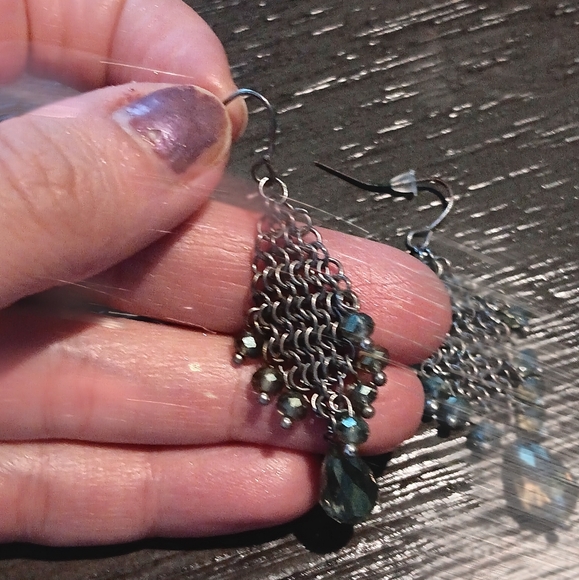 Silvertone Chandelier Crystal Drop Earrings - Picture 4 of 4